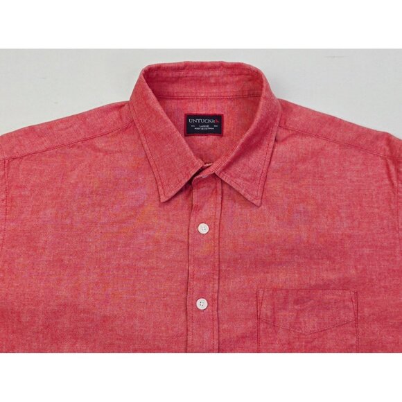 Untuckit Size Large Mens Red Cotton Long Sleeve Hem Logo Tag Pocket Shirt - Picture 5 of 10